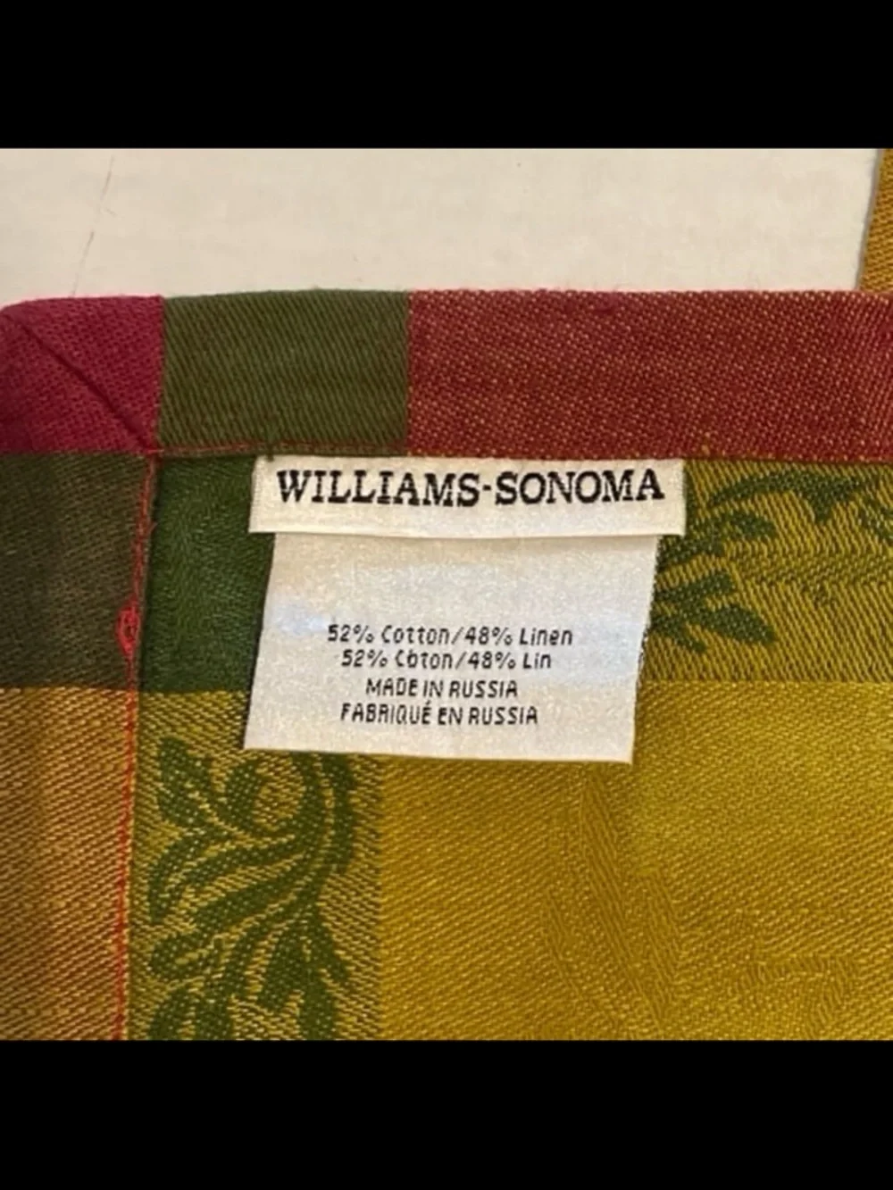 Williams-Sonoma Mustard Yellow and Burgundy Floral Napkins Set of 4 Linen Cotton